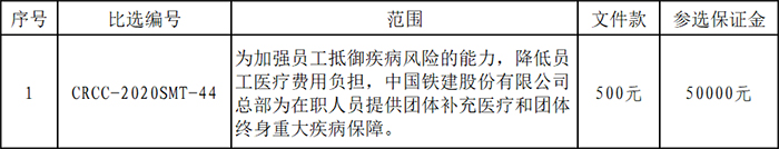 中国铁建股份有限公司补充医疗保障项目第44号